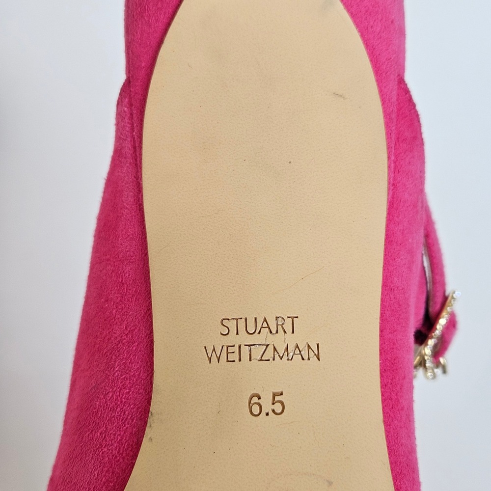 Stuart Weitzman Dazzle 75 Mule Pink Suede Crystal Buckle Mary Jane Heels‎ 6.5 - Picture 5 of 10